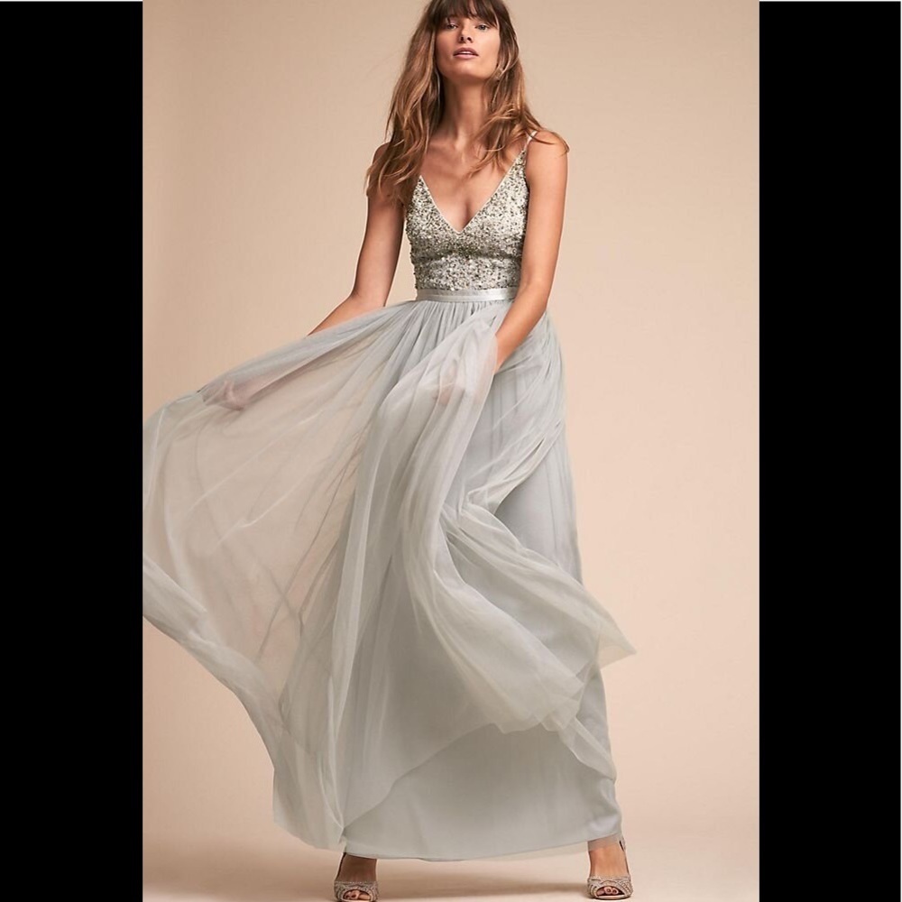 NWT Anthropologie x BHLDN Avery Dress Light gray or Fog sizes 6 or 12.